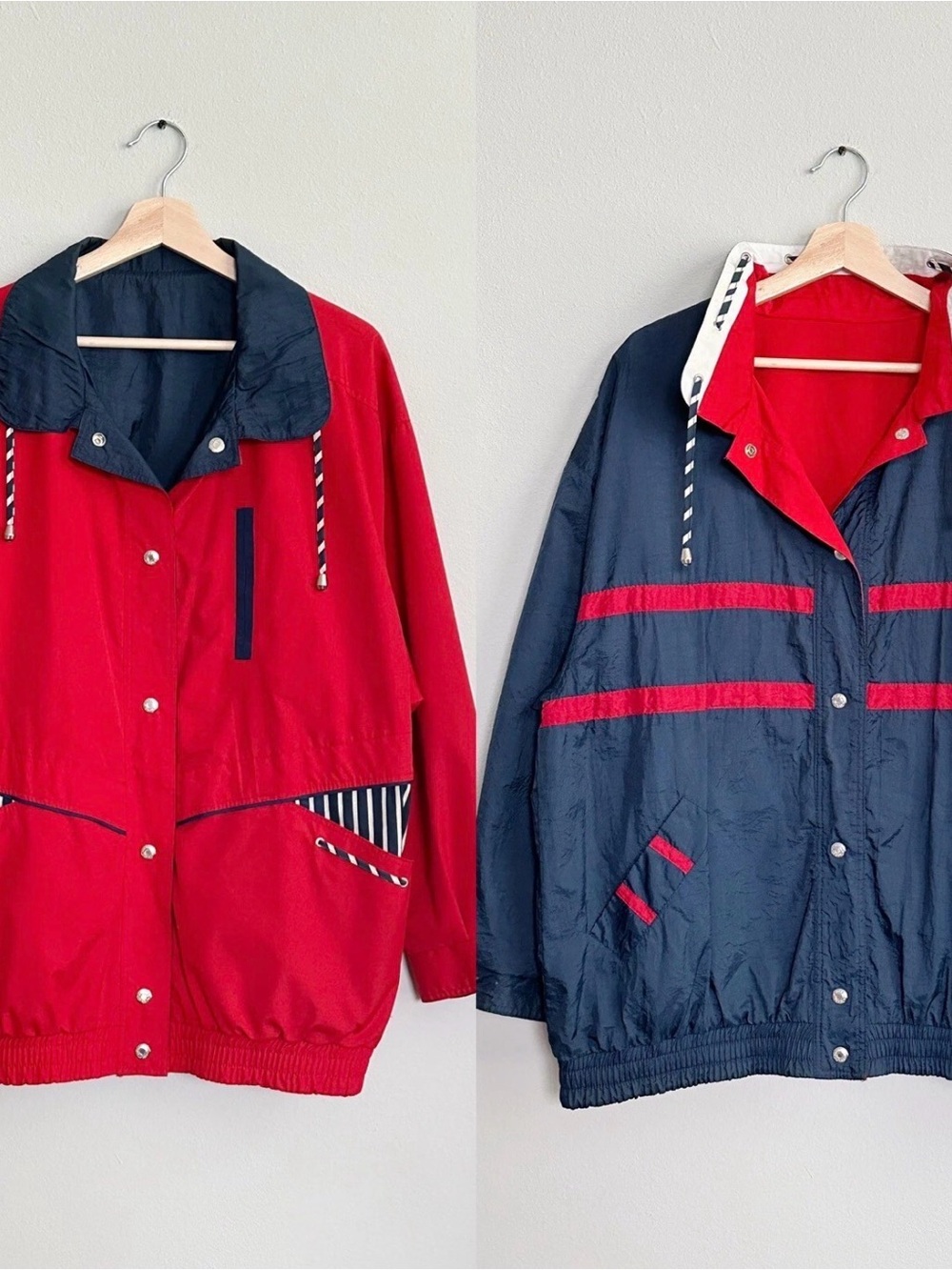 Vintage Nautical- Current Seen Brand Reversible Coat Jacket Red, white, & blue